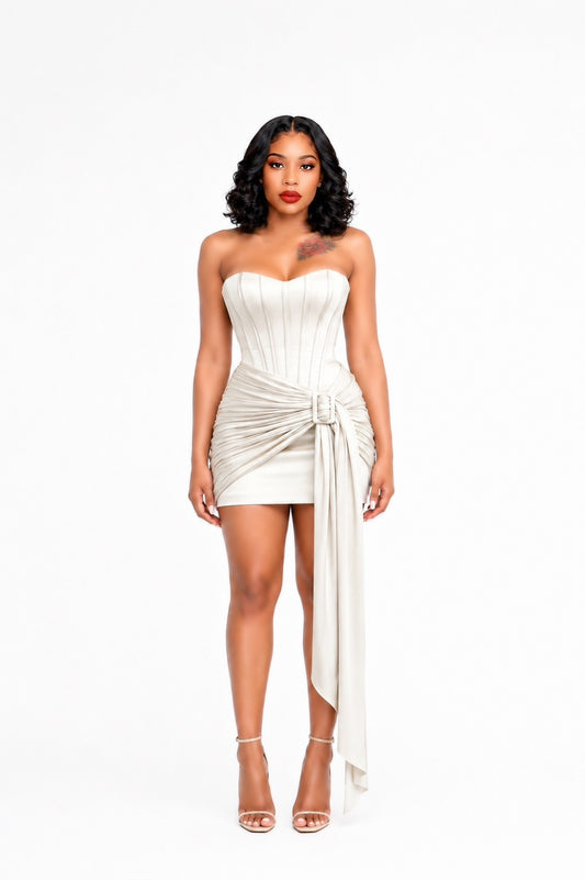 Strapless Draped Corset Dress Ivory