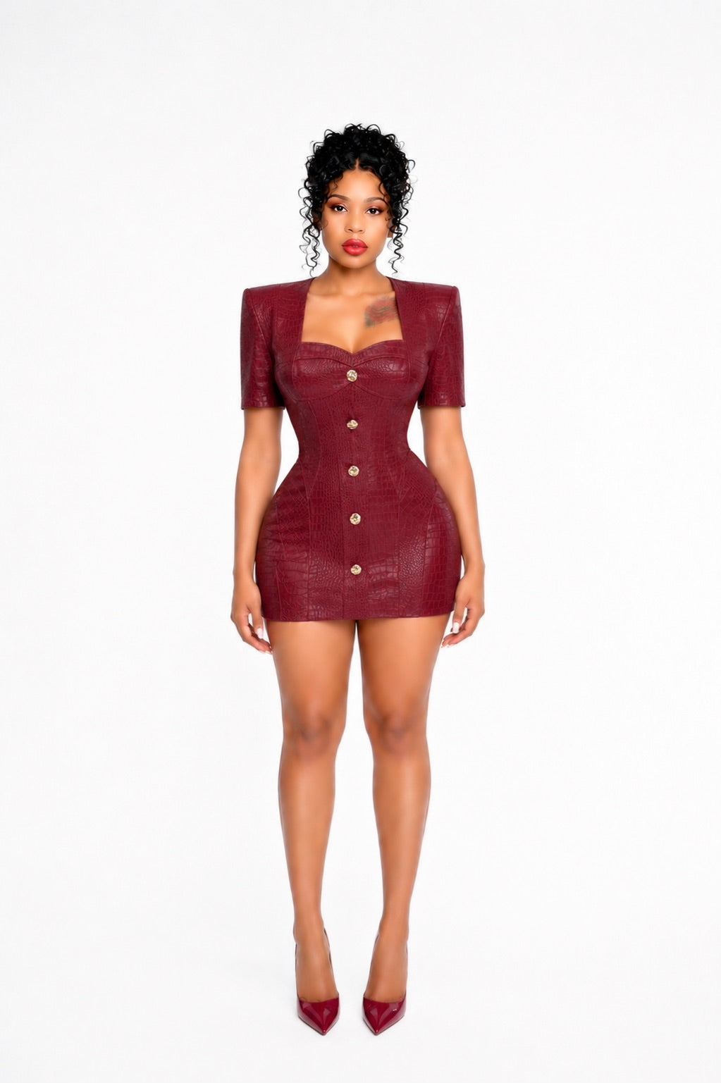 Frankie Red Leather Mini Dress with Decorative Buttons