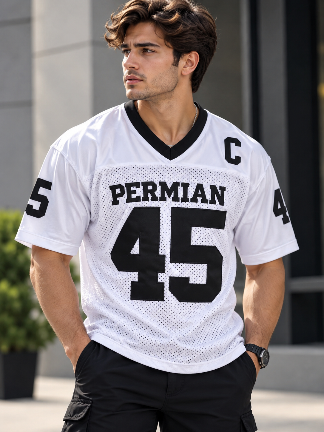 Men's Full Size Number 45 Breathable Mesh Active Football Jersey T-Shirt Plus Size