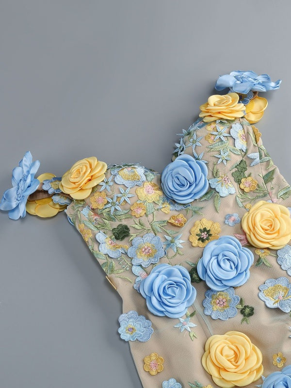 Blue & Gold Floral Garden dress