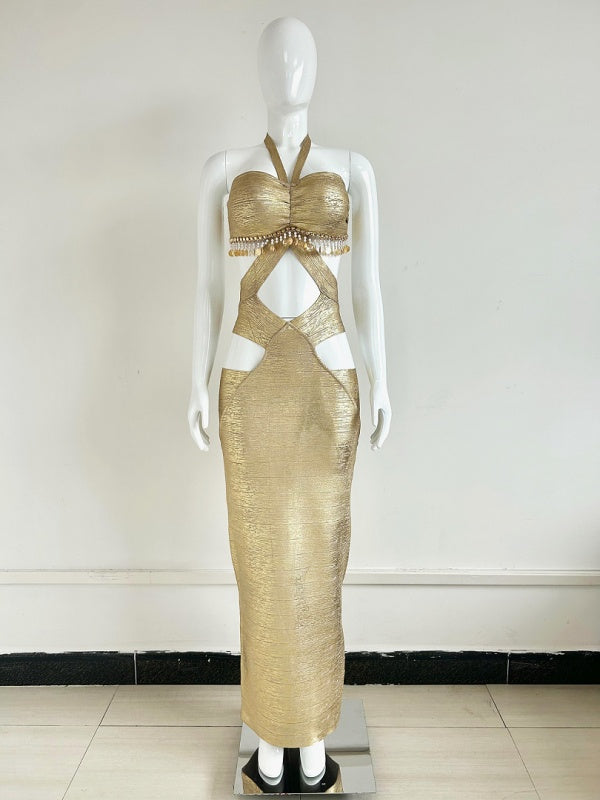 Golden Goddess Cutout Maxi Dress