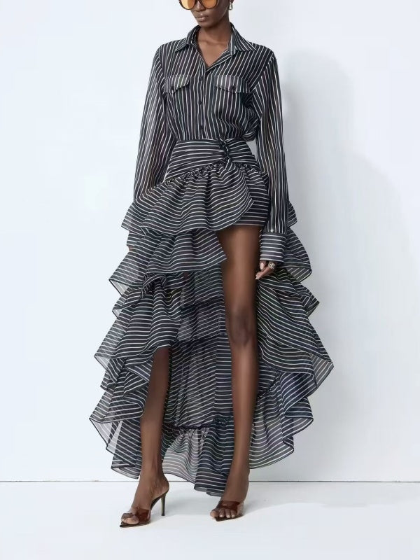 The Amara Striped Ruffle Maxi Dress
