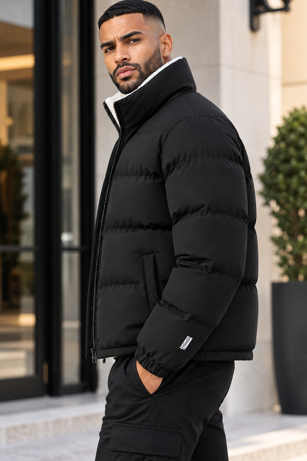 Men's Plus Size Zip-Up Sherpa-Lined Puffer Jacket