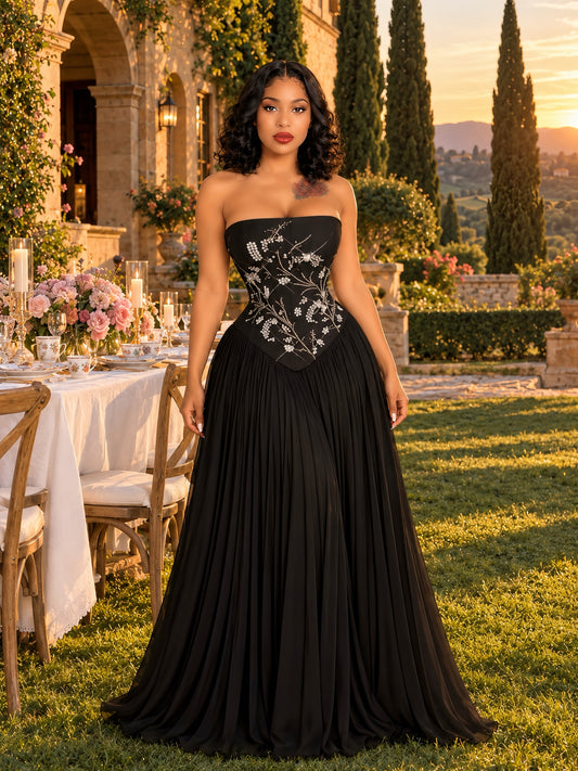 The Noir Embroidered Corset Gown