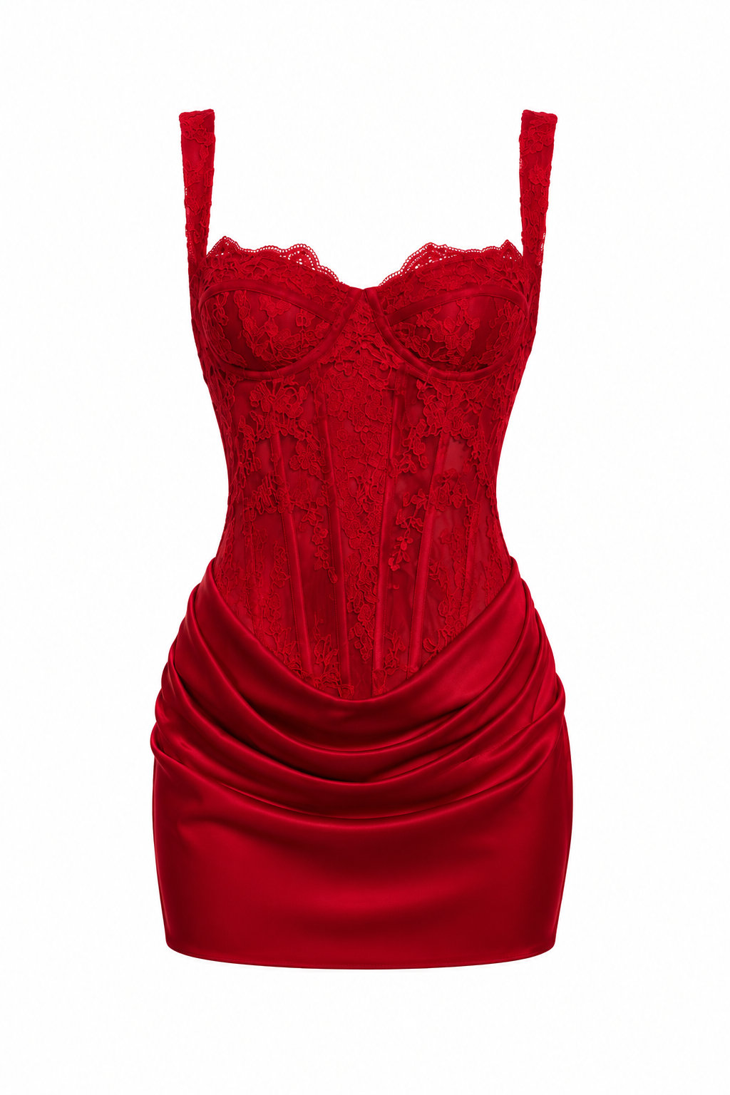 Red Ruched Mini Dress with Lace Corset