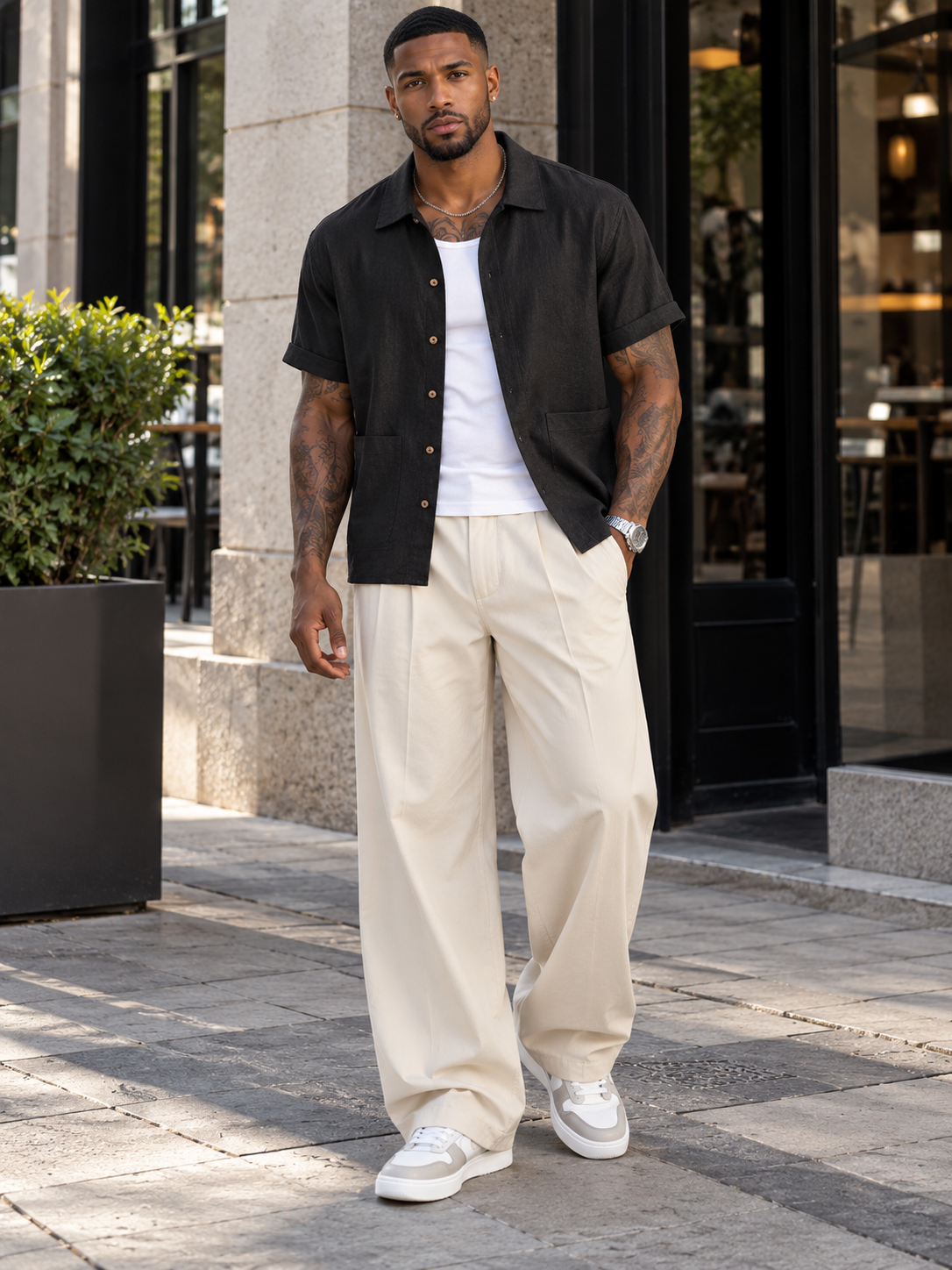 Men's Plus Size Casual Button Down Short Sleeve Shirt