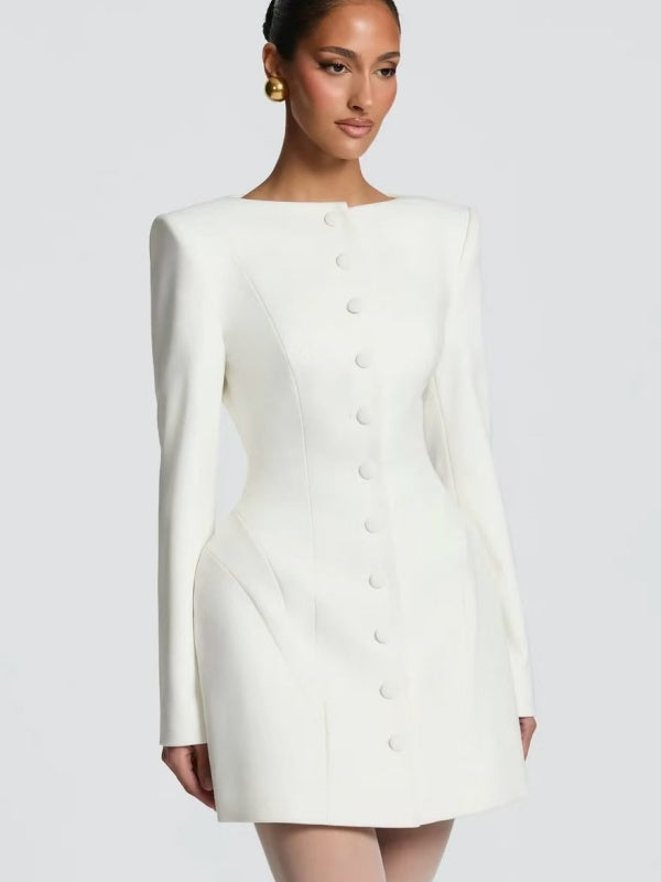Ivory Sculpted Elegance Blazer Mini Dress