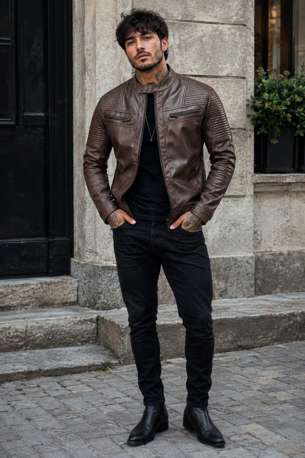 Men's Full Size Zip Up Leather Motorcycle Jacket Plus Size