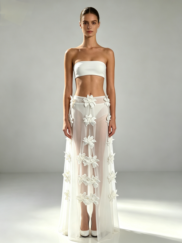 Ivory Blossom Sheer Maxi Skirt