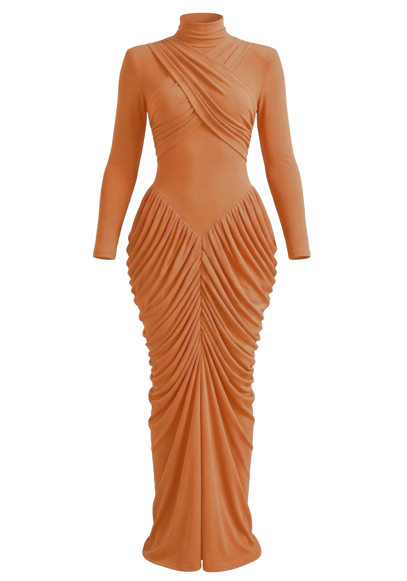 Long Sleeve Draped Maxi Dress Rust