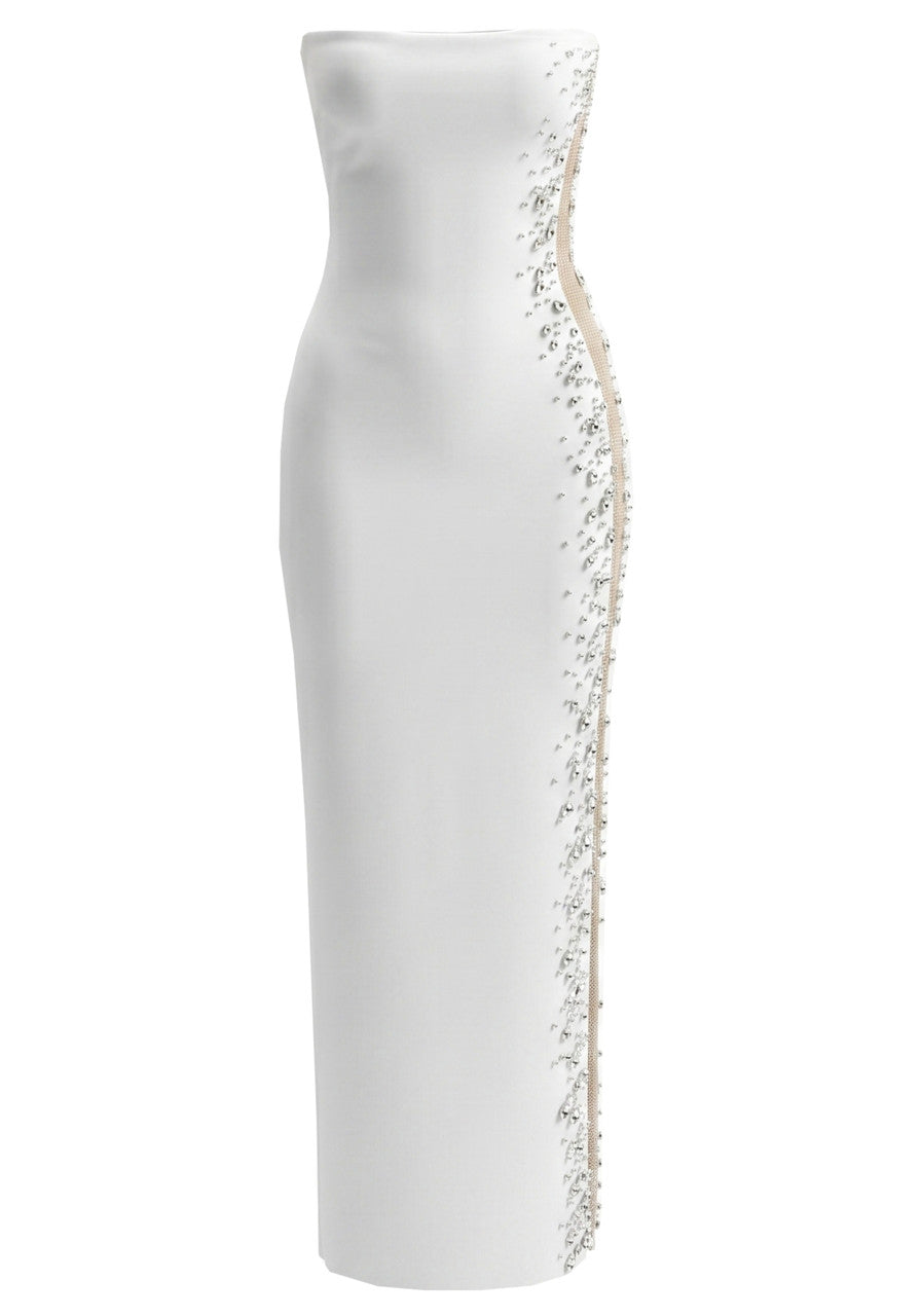 Strapless Embellished Side Maxi Dress White