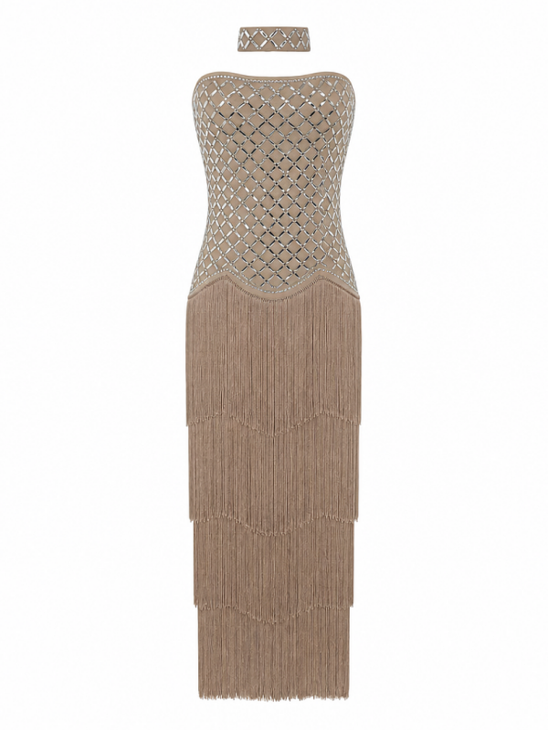 Paris Nights Crystal Fringe Midi Dress