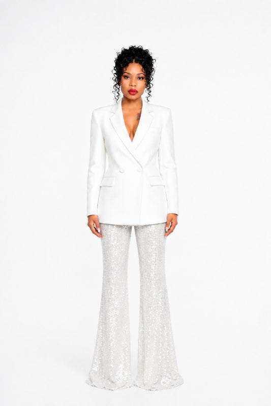 Sequined Lace Suit White