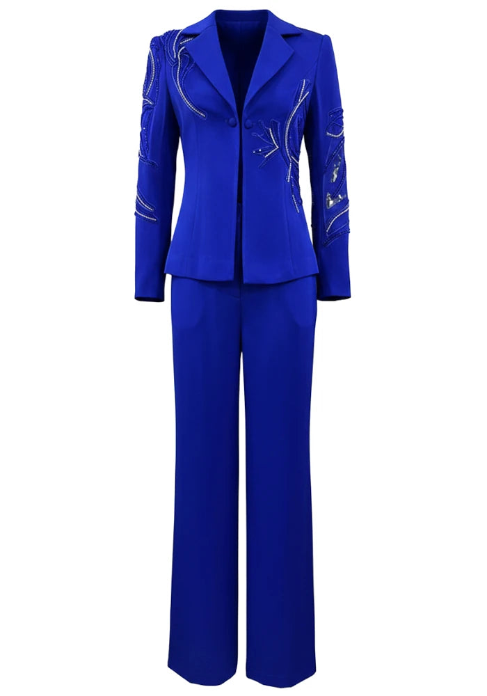 Beads Beaded Blazer Trousers Two Piece Set