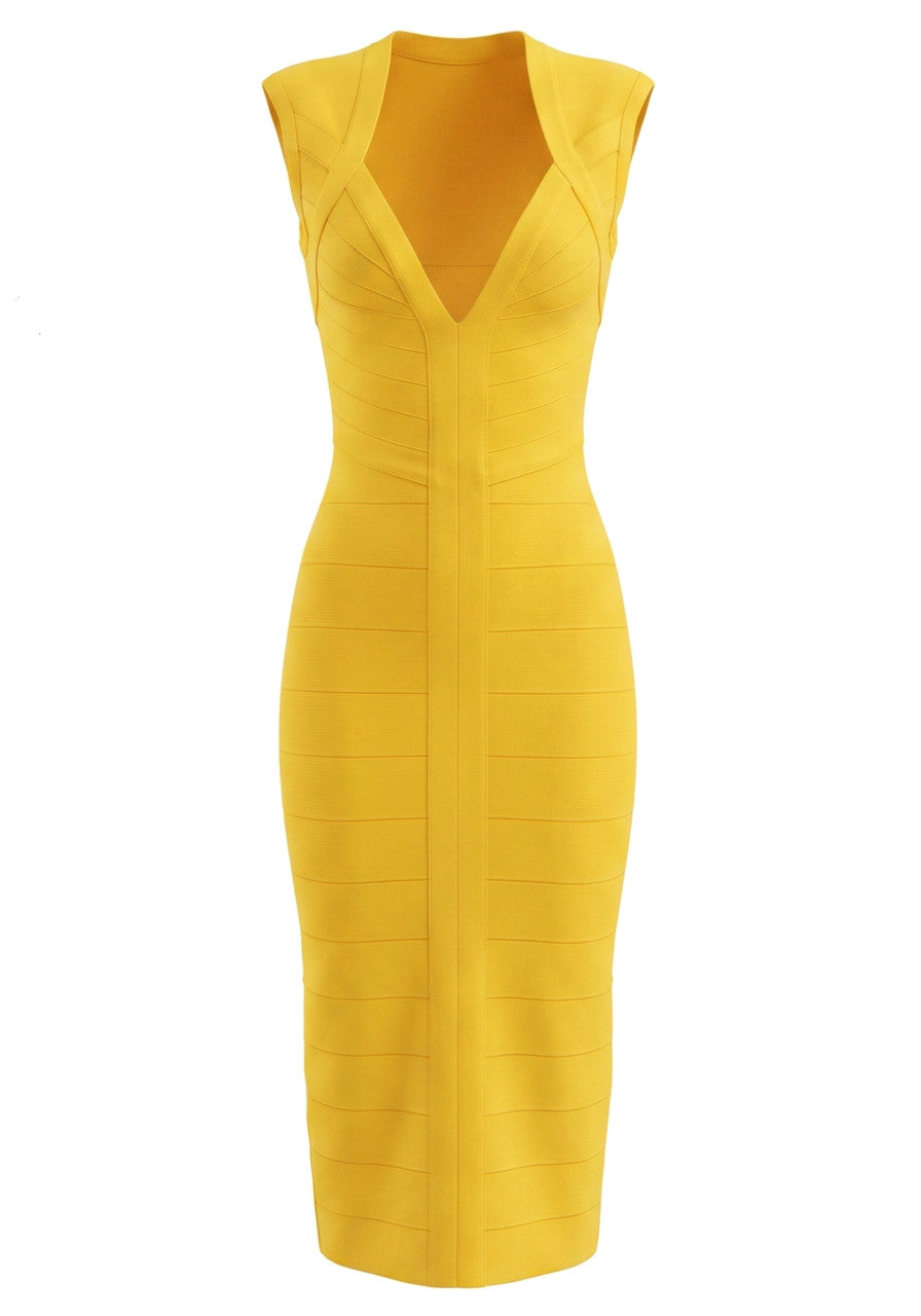 Sweetheart Neckline Midi Dress Amber Yellow