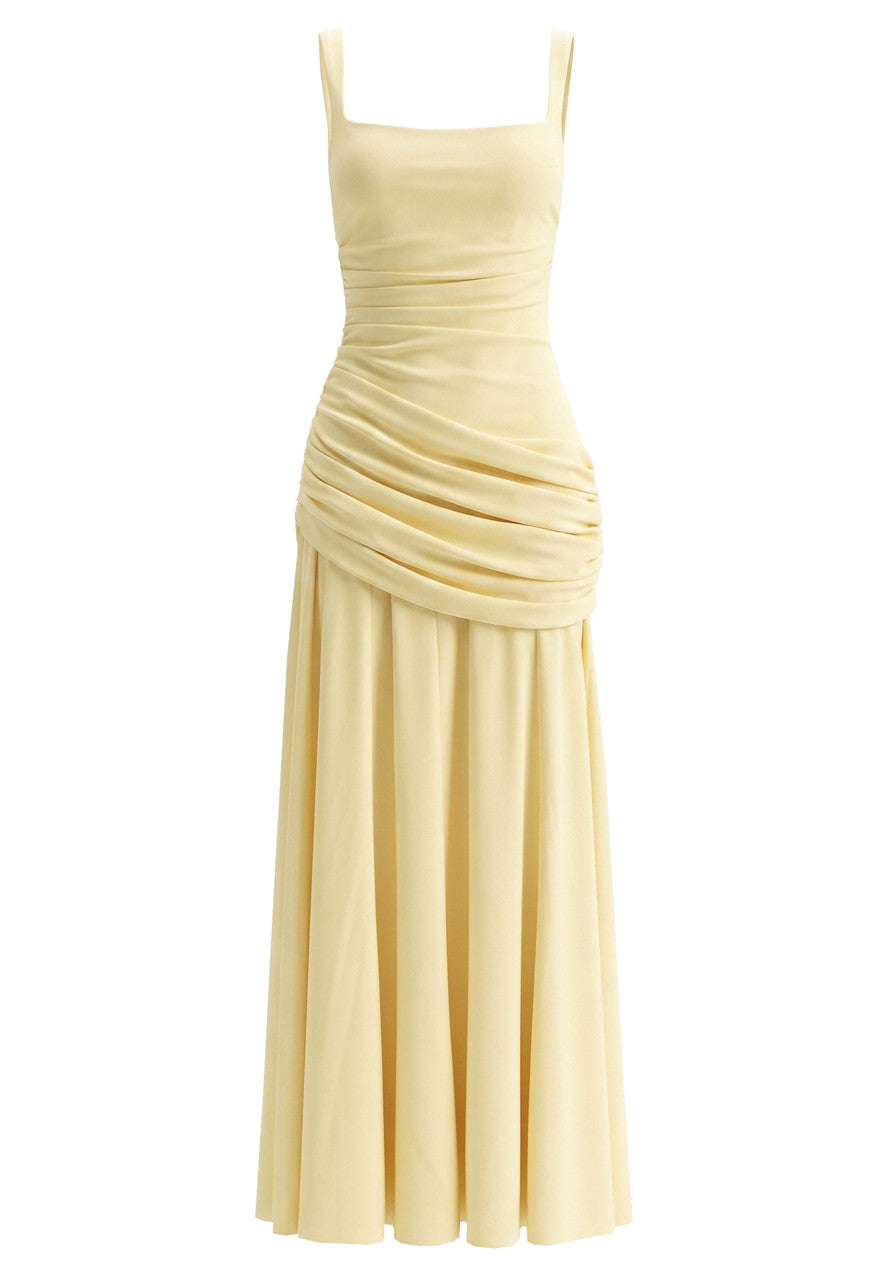 Draped A Line Corset Maxi Dress Yellow