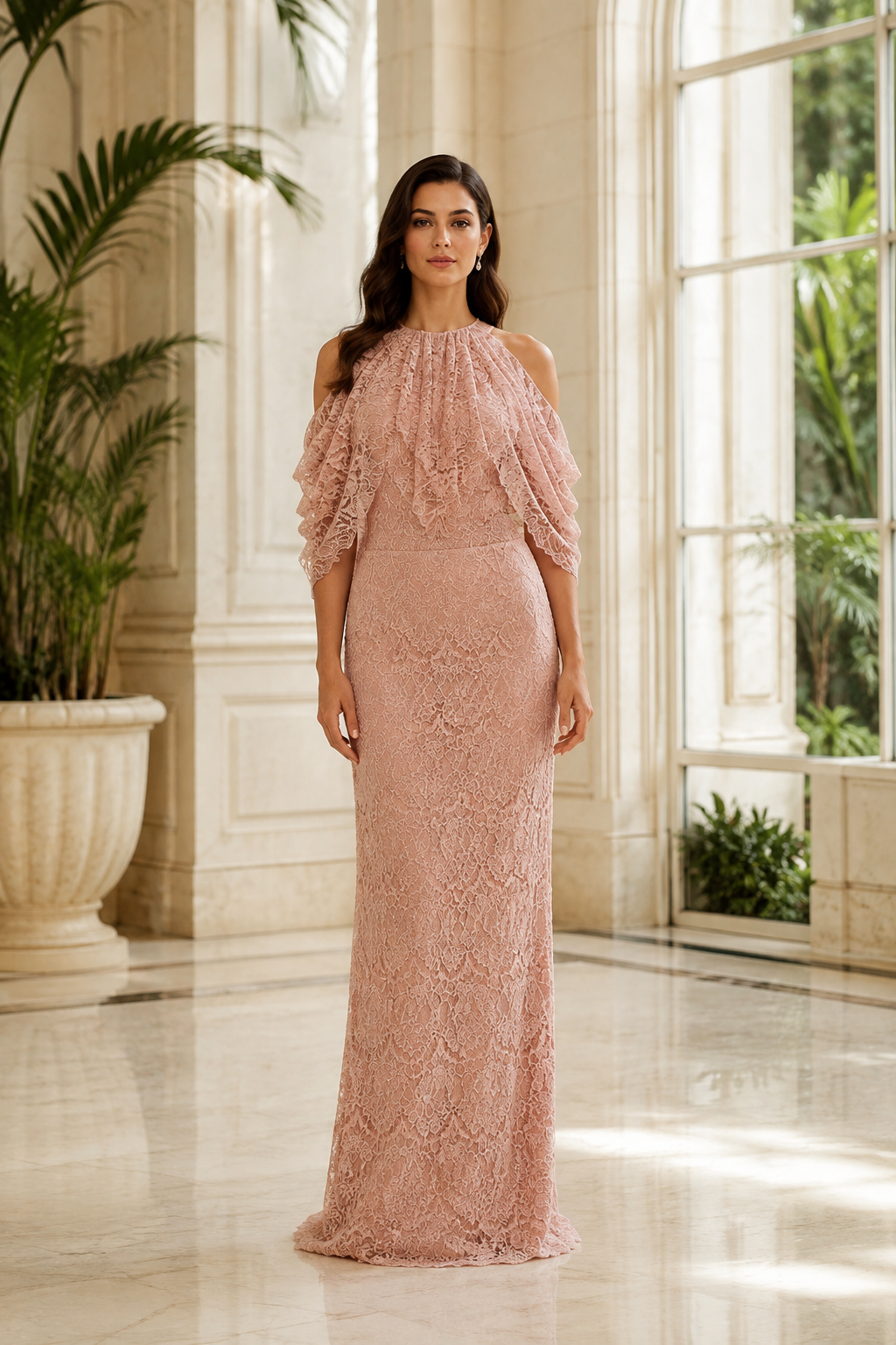 Rosé Elegance Lace Gown