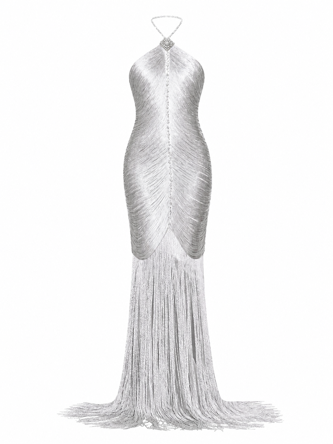 Halterneck Diamond Fringe Maxi Dress