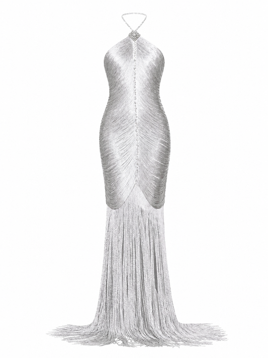 Halterneck Diamond Fringe Maxi Dress