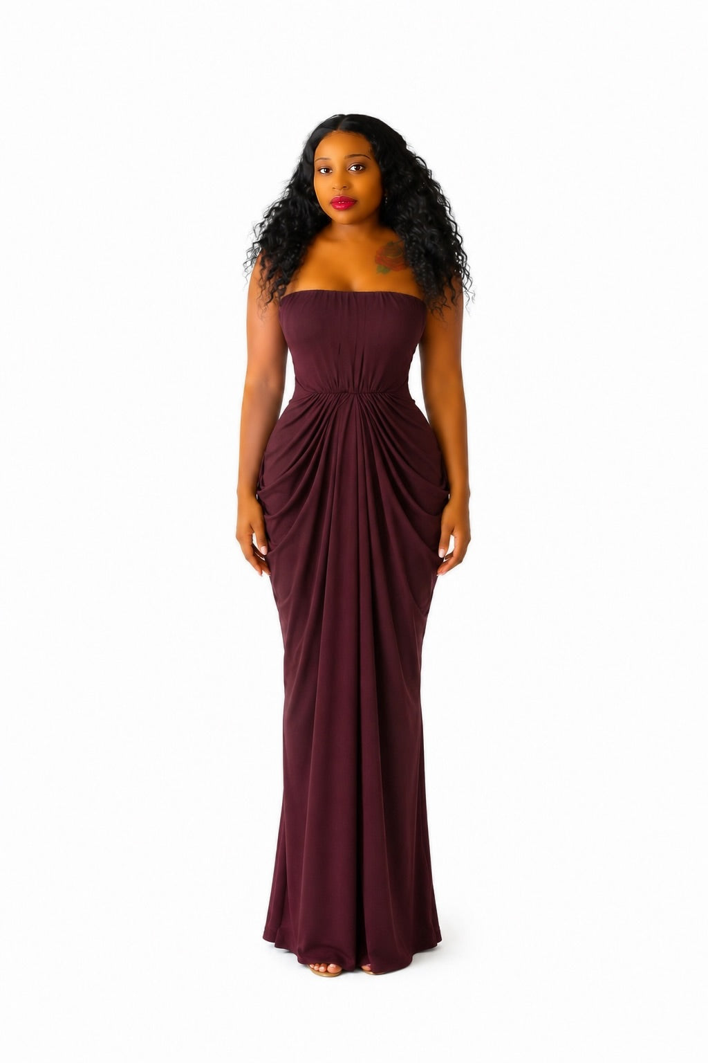 Strapless Draped Maxi Dress Brown