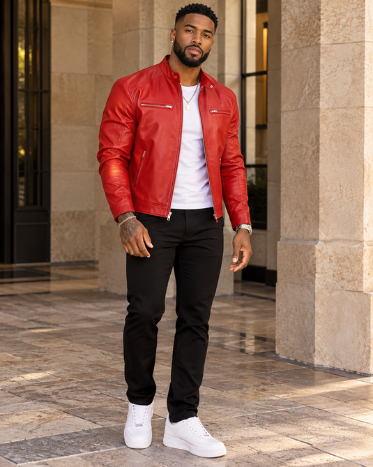 Men's Full Size Faux Leather Zip Up Jacket Plus Size