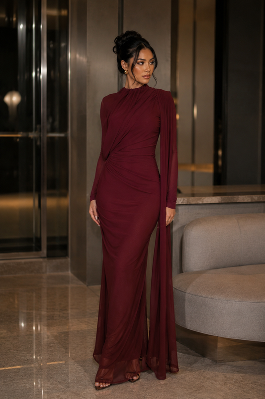 round Neck Stitching Pleated Nipped Waist Slimming Dress