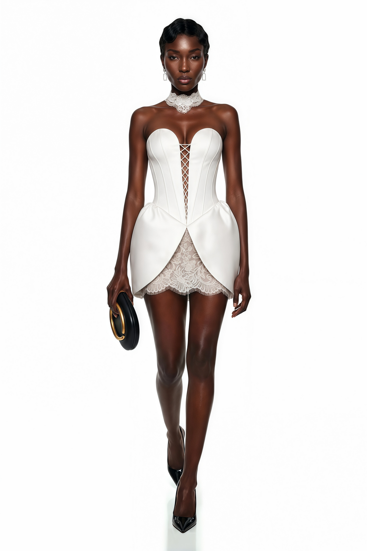 Rebecca White Lace Panel Mini Dress