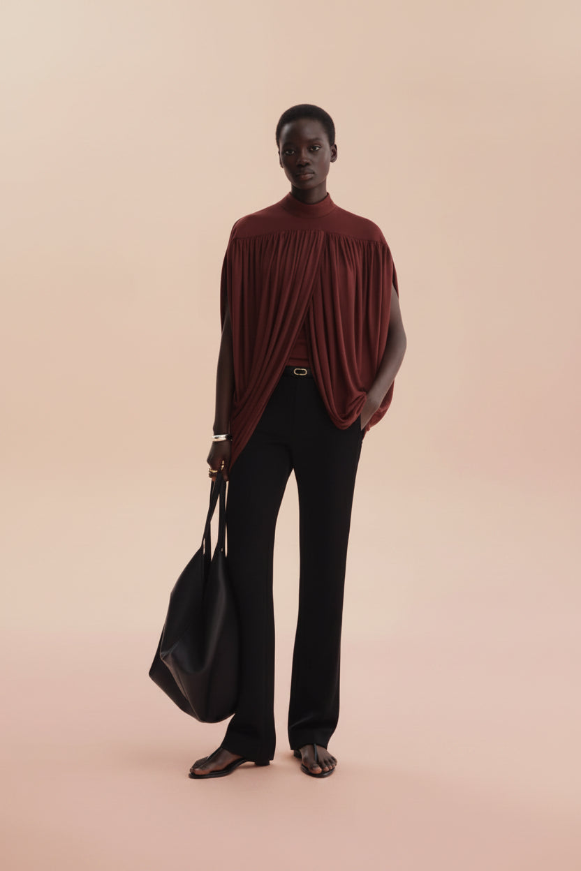 Bordeaux Draped Cape Top