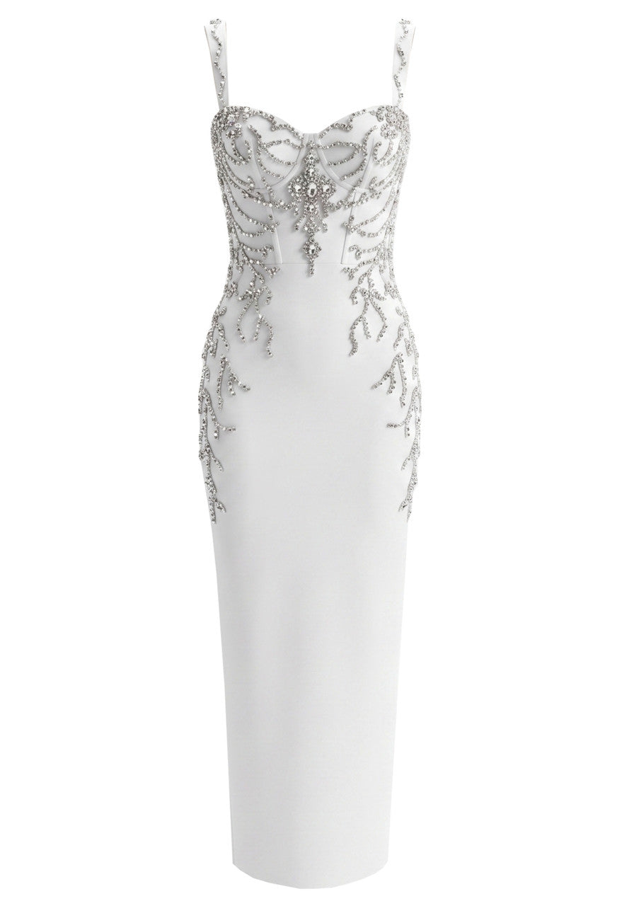 Crystal Embellished Maxi Dress White