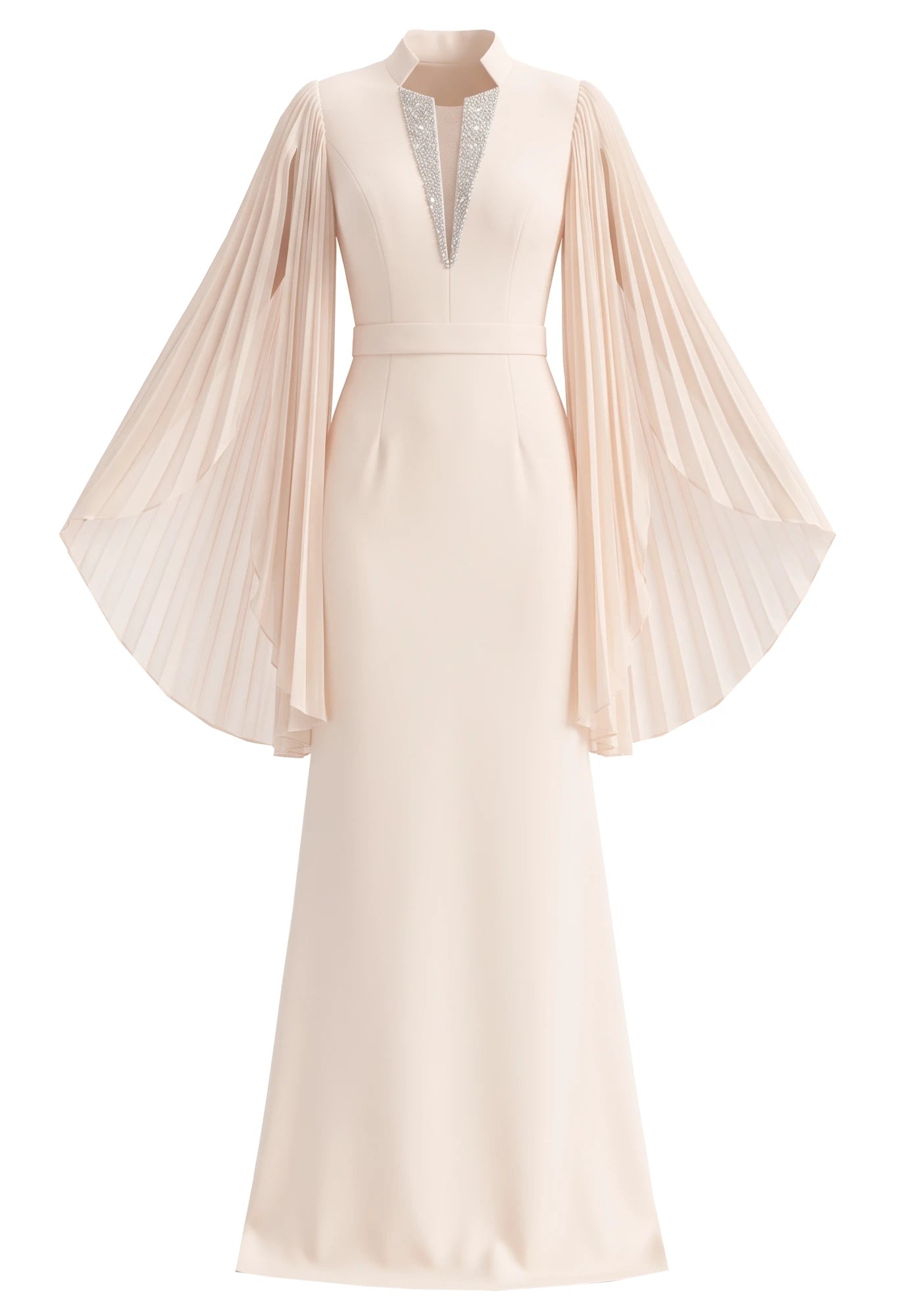 Pleated Sleeves Maxi Dress Ivory Nude