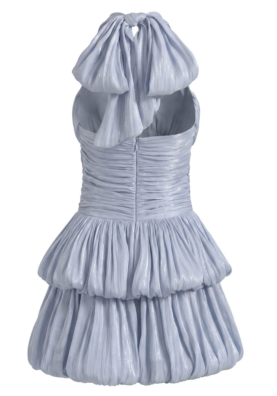 Halter Ruched Bubble Dress Light Blue
