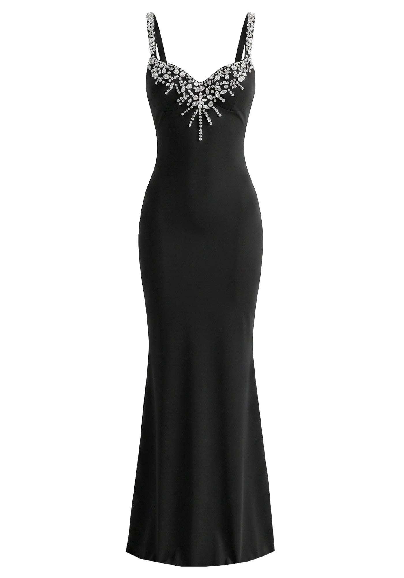 Crystal Embellished Front Maxi Dress Black