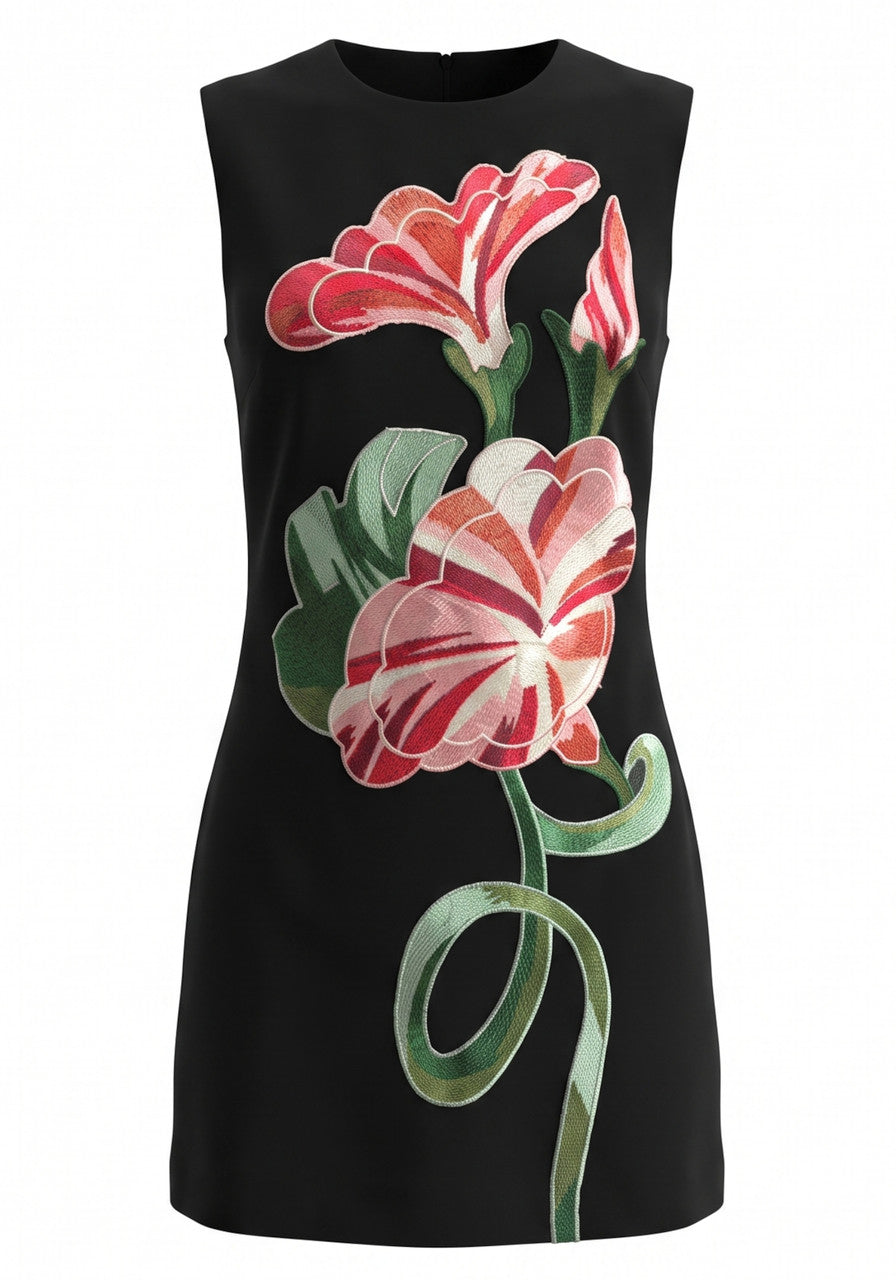 Floral Embroidered Dress Black