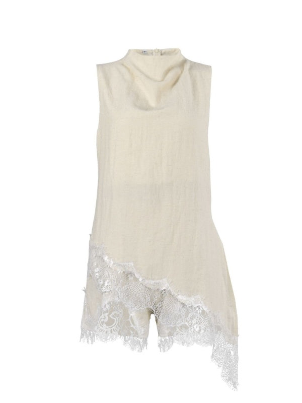 Ivory Lace-Trim Asymmetrical set