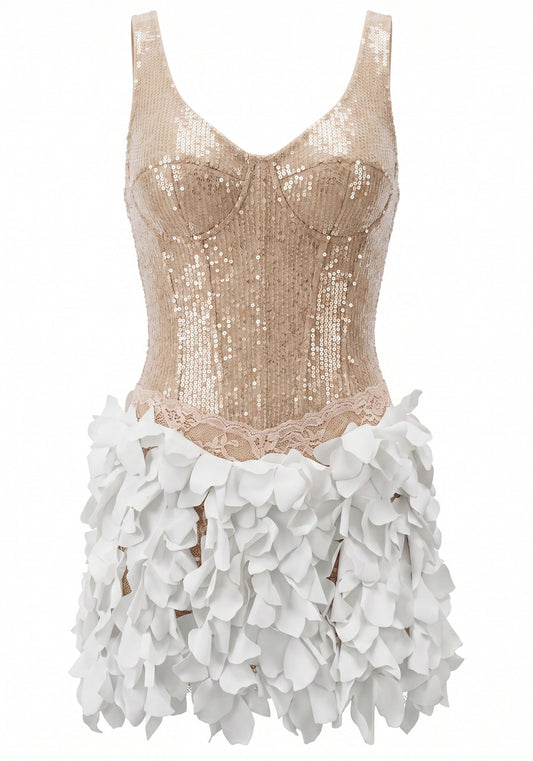 Sequin Petal Dress Gold White