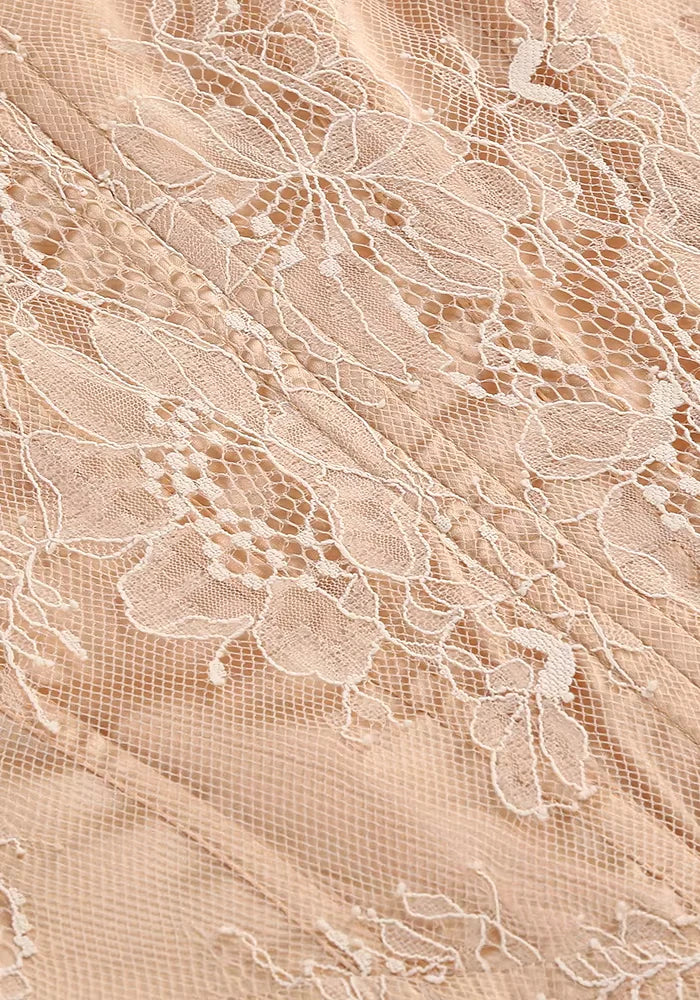 Lace Ruffle Structured Dress Peach Nude