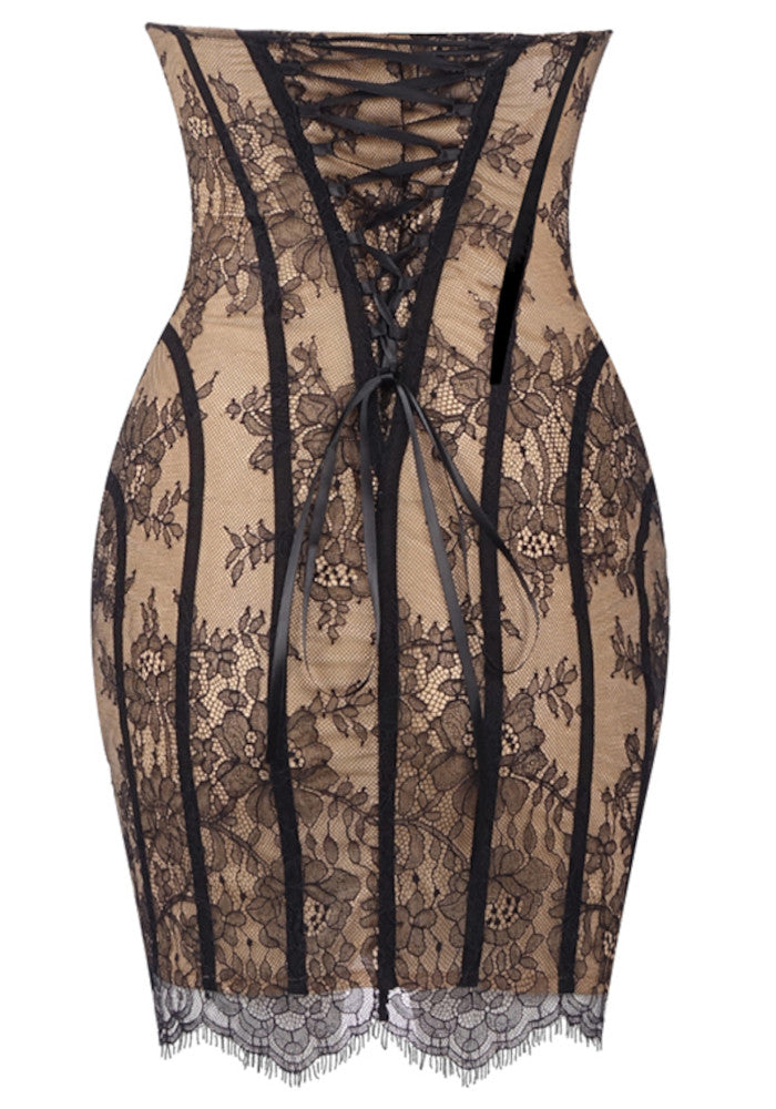 Strapless Lace Corset Dress Black Nude