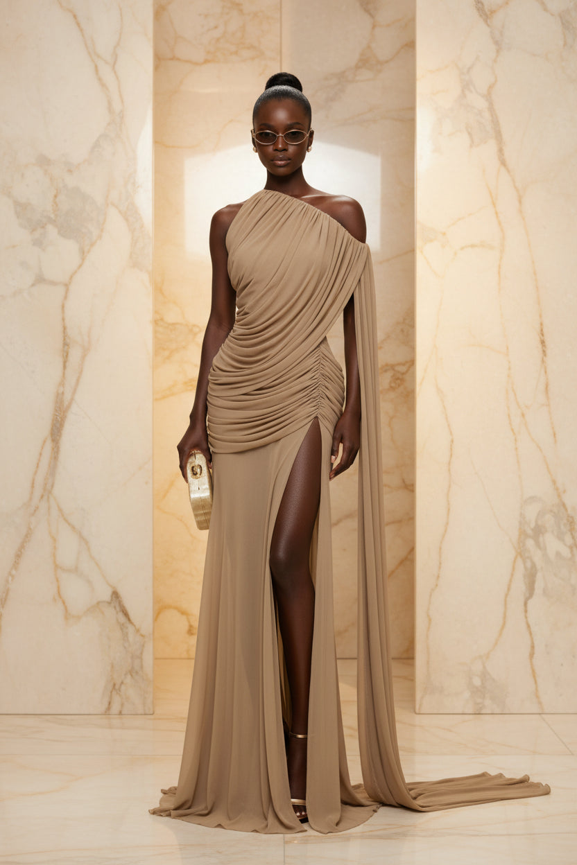 The Aurelia Draped dress brown