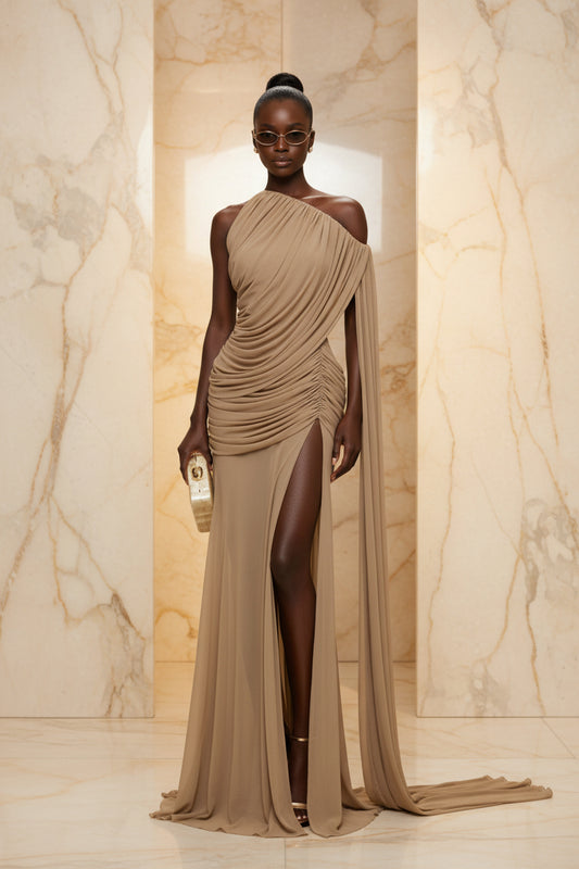 The Aurelia Draped dress brown