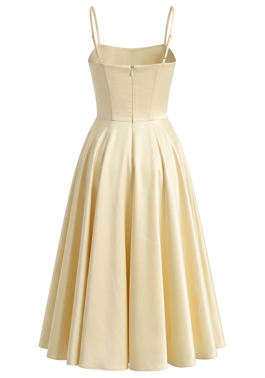 Draped Bustier A Line Midi Dress Yellow