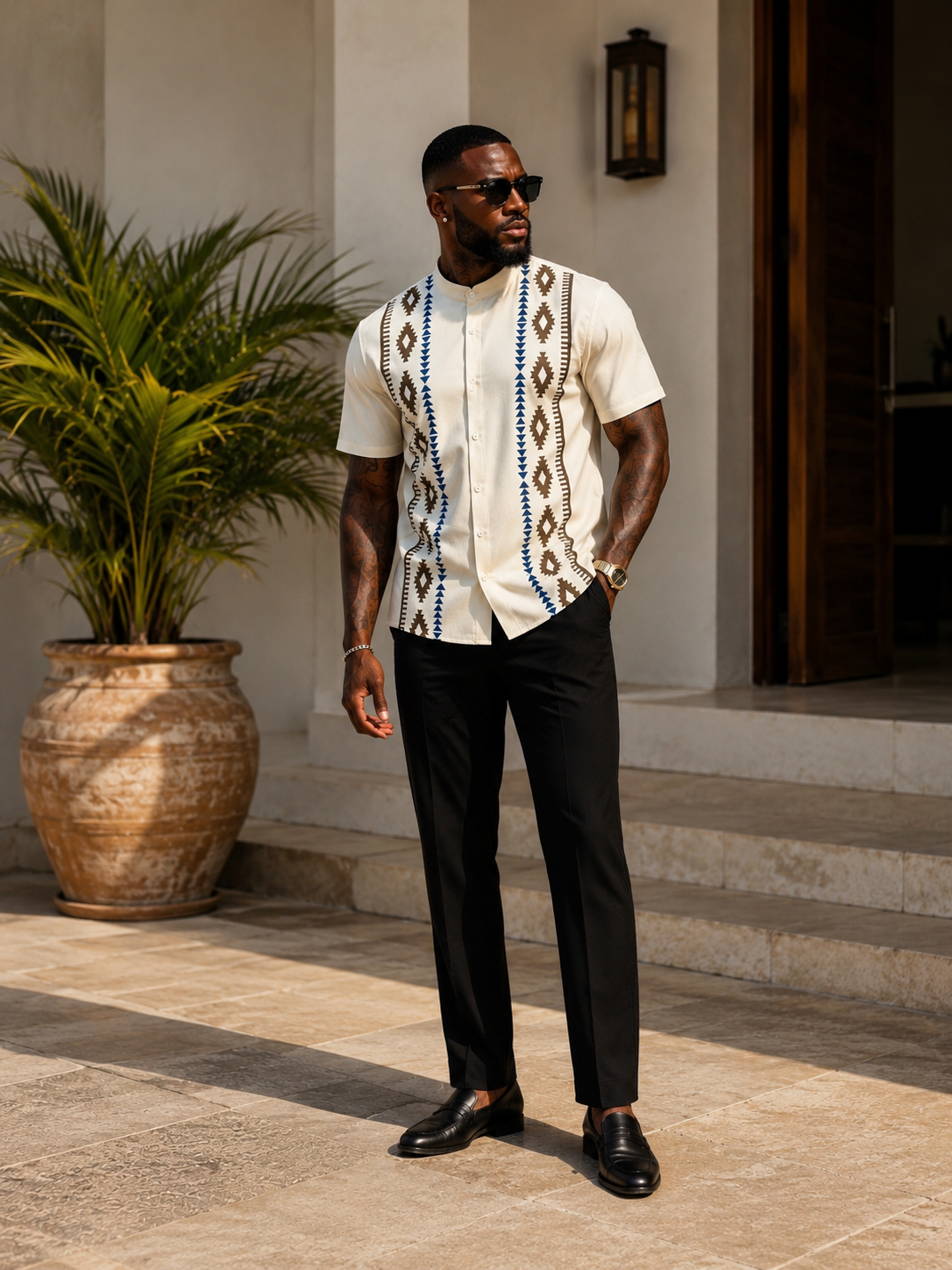 Men's Geometric Print Short Sleeve Shirt