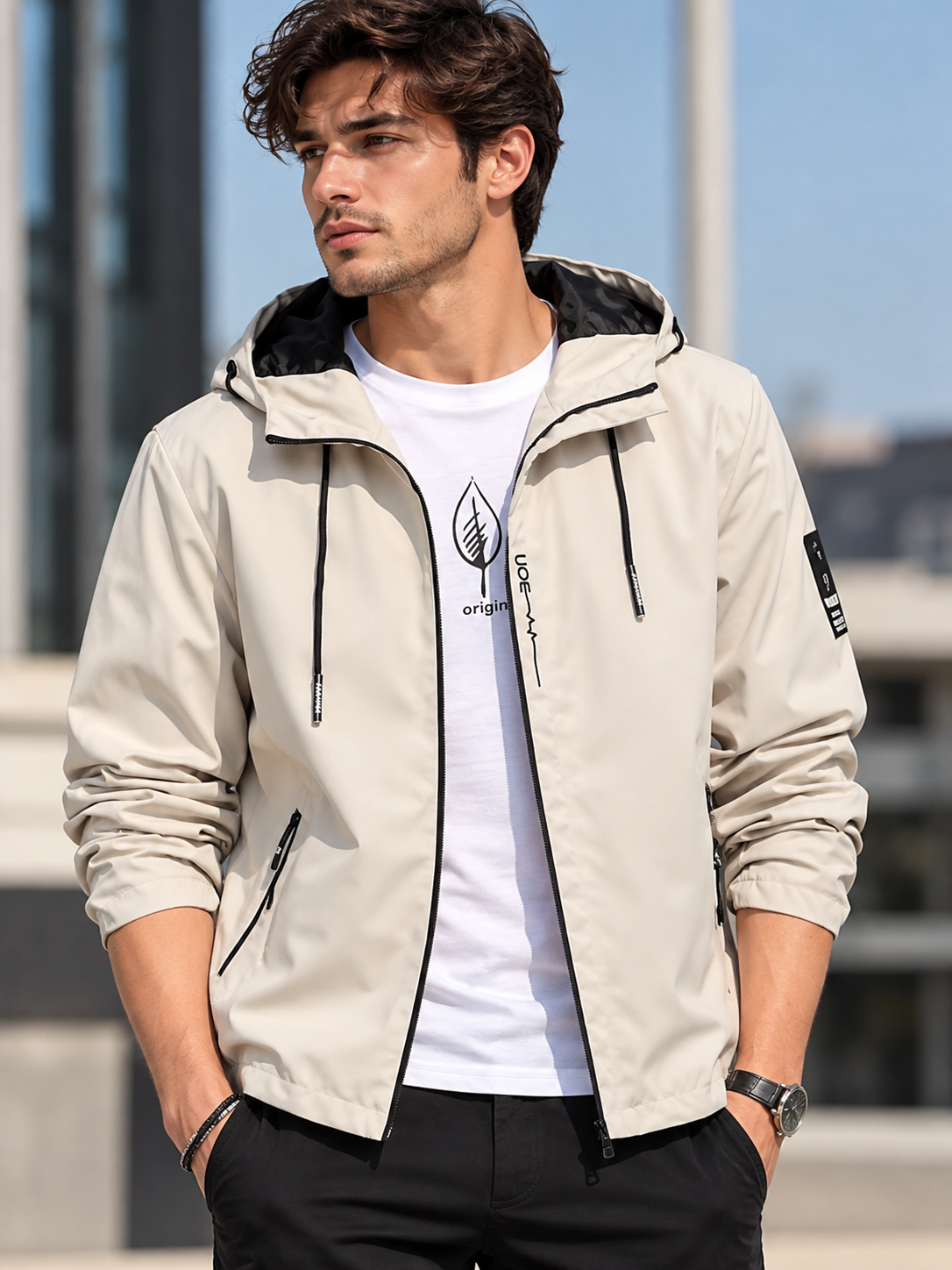 Men's Plus Size Casual Hooded Windbreaker Jacket