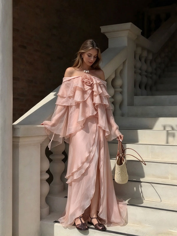 Rosalie Blush Pink Ruffle Maxi Dress