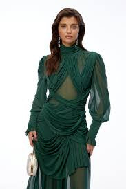 Dark Green Cross Front Ruched Maxi Dress