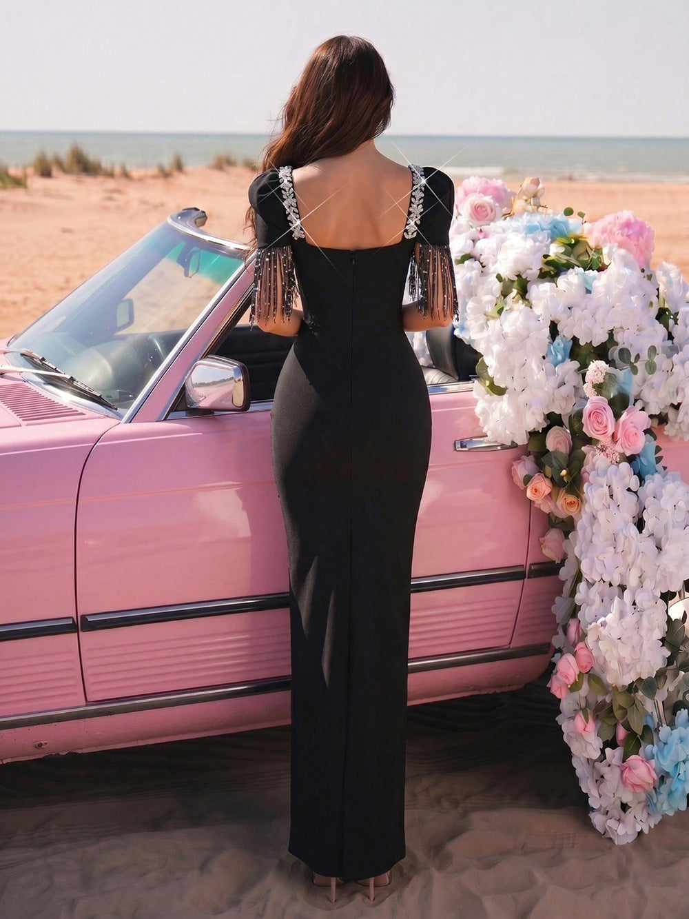 Black tassel diamond Elegant Dress