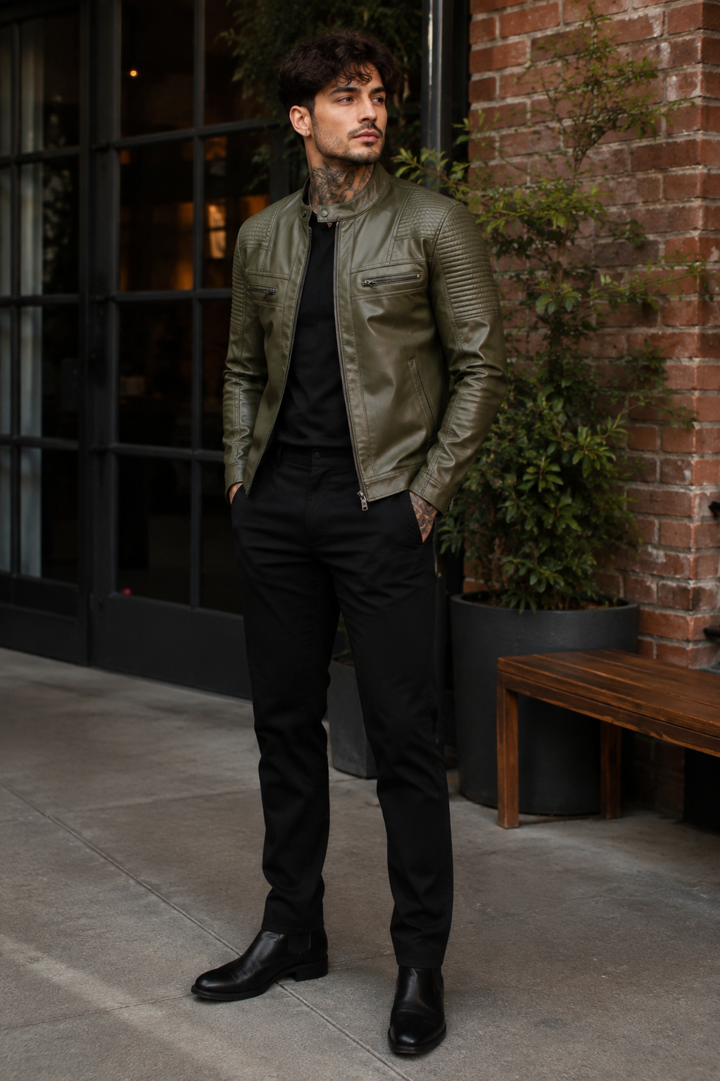 Men's Full Size Zip Up Leather Motorcycle Jacket Plus Size