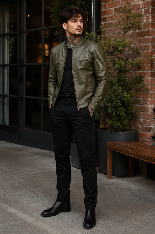 Men's Full Size Zip Up Leather Motorcycle Jacket Plus Size