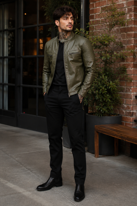 Men's Full Size Zip Up Leather Motorcycle Jacket Plus Size
