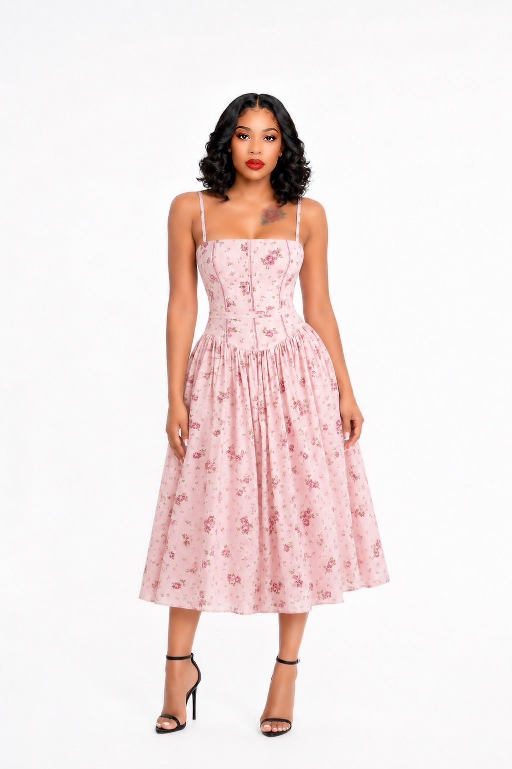 Floral A Line Maxi Dress Pink