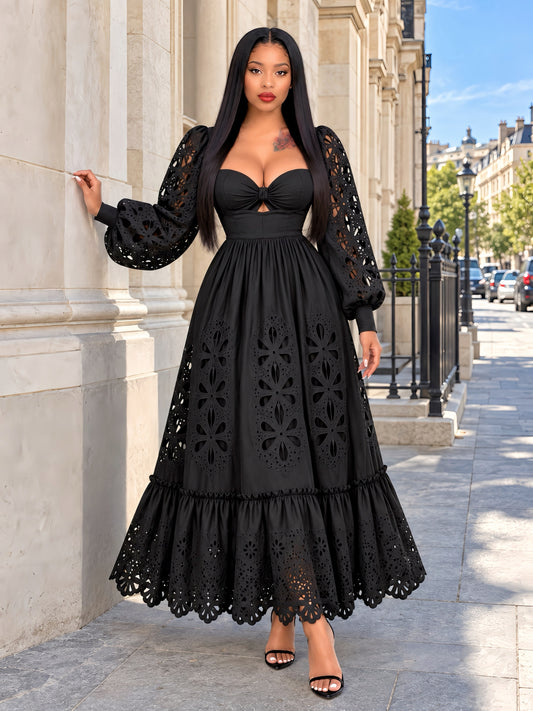 Becca Black Cut-Out Puff Sleeve Maxi Dress